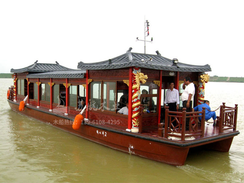 14米龙柱游湖观景木舫船 一家专门生产景区游船的厂家