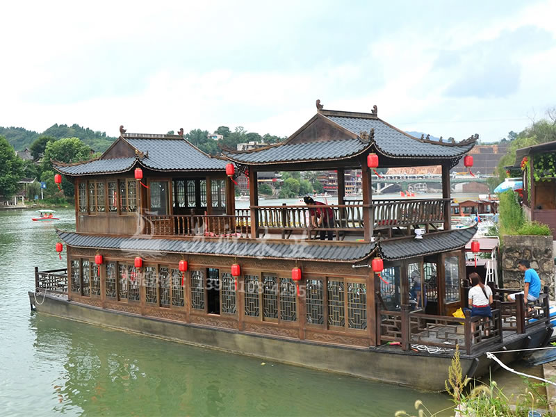 16米双层大型餐饮仿古木船 水上吃饭观景游湖船