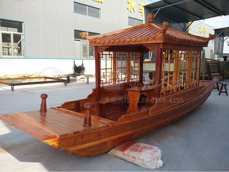 6米传统单亭船 电动手划仿古木船