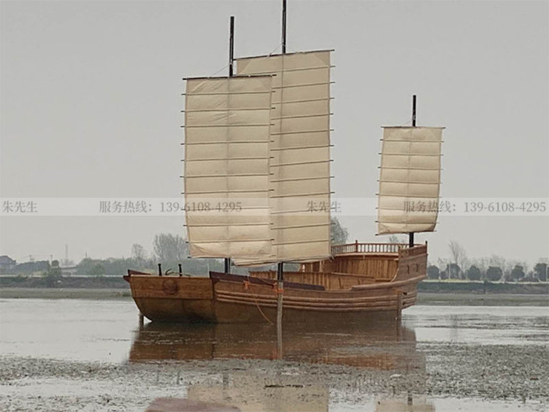 乌巾荡大型水上景观帆船订制厂家 孤帆远影实木古战船模型